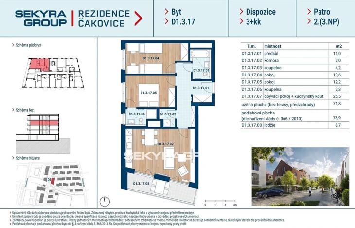 Prodej bytu 3+kk, Praha - Čakovice, Marie Podvalové, 72 m2