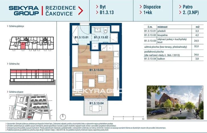 Prodej bytu 1+kk, Praha - Čakovice, Marie Podvalové, 32 m2