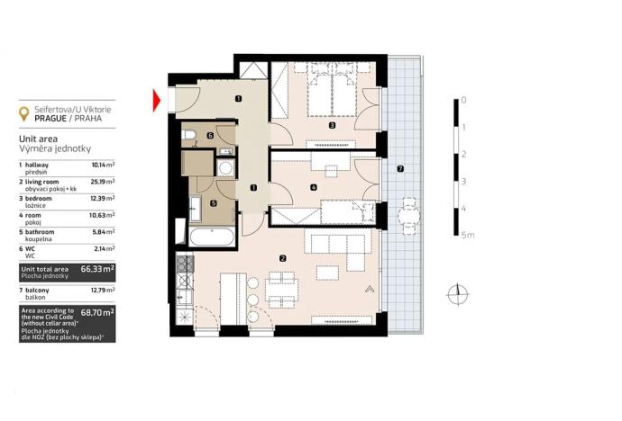 Prodej bytu 3+kk, Praha - Žižkov, Seifertova, 68 m2