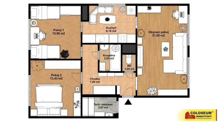 Prodej bytu 3+1, Uherský Brod, 69 m2