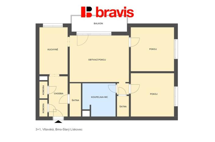 Pronájem bytu 3+1, Brno - Starý Lískovec, Vltavská, 70 m2