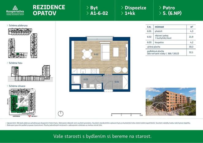 Pronájem bytu 1+kk, Praha - Chodov, Líbalova, 32 m2
