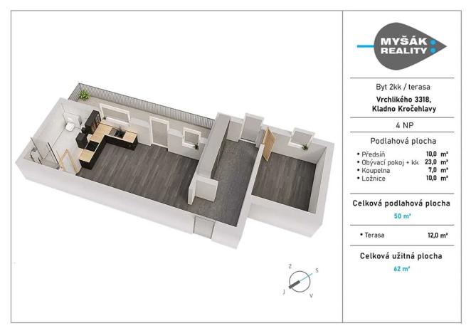 Prodej bytu 2+kk, Kladno, Vrchlického, 62 m2