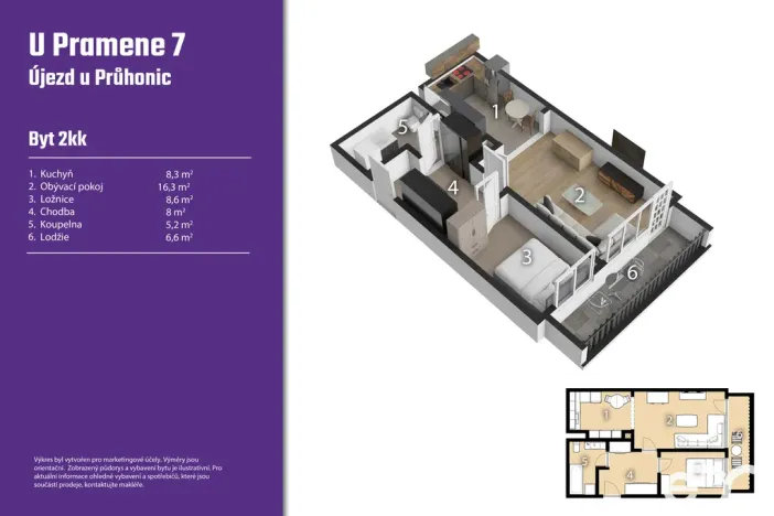 Prodej bytu 2+kk, Praha, U pramene, 49 m2