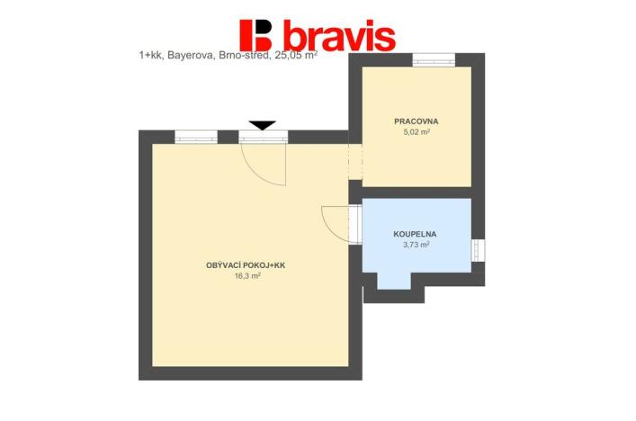 Prodej bytu 1+kk, Brno - Veveří, Bayerova, 25 m2