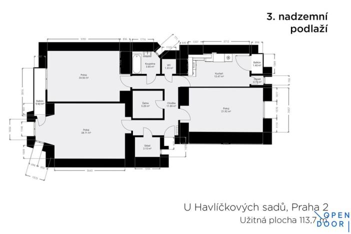 Pronájem bytu 3+1, Praha - Vinohrady, U Havlíčkových sadů, 121 m2