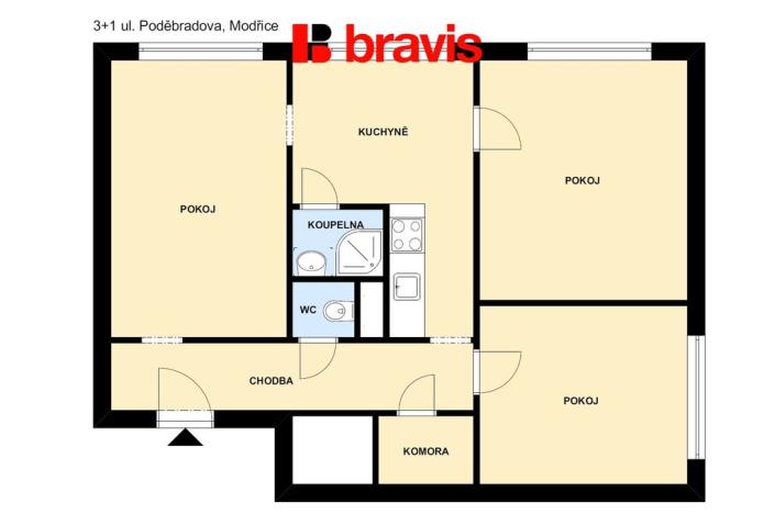 Pronájem bytu 3+1, Modřice, Poděbradova, 73 m2