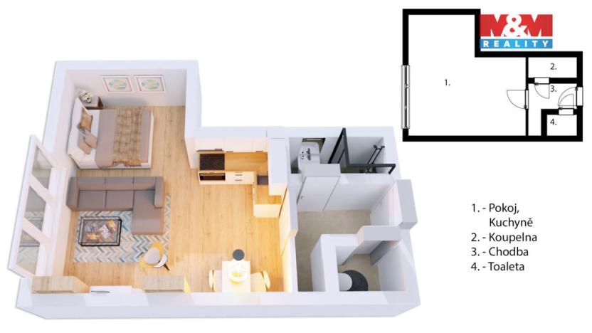 Prodej bytu 1+kk, Praha - Krč, Obětí 6. května, 27 m2