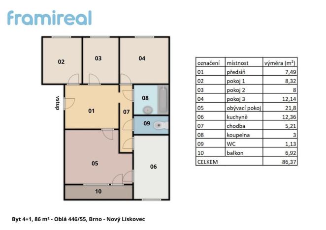 Prodej bytu 4+1, Brno, Oblá, 86 m2