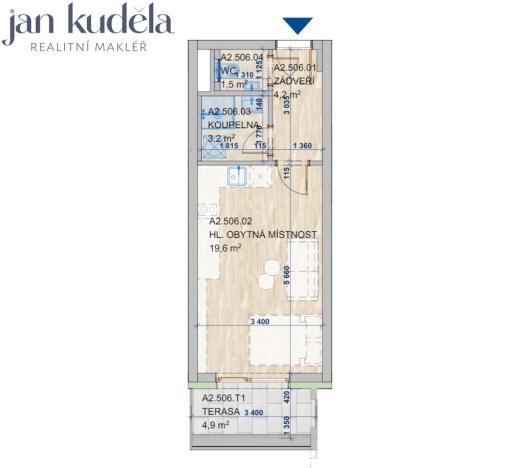 Pronájem bytu 1+kk, Brno, Komárovská, 28 m2