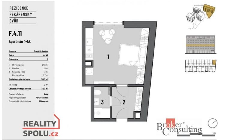 Pronájem bytu 1+kk, Brno - Zábrdovice, Bratislavská, 32 m2