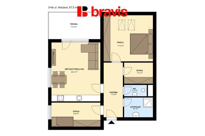 Pronájem bytu 3+kk, Holubice, 68 m2