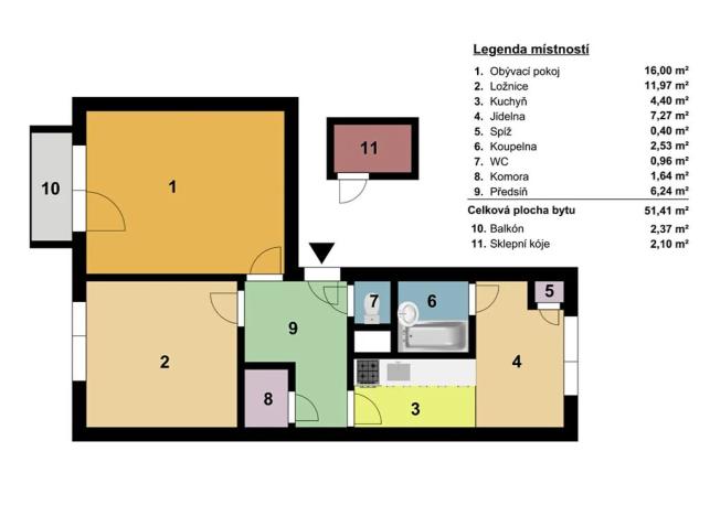 Prodej bytu 2+1, Břeclav, Slovácká, 51 m2