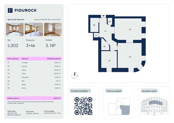 Prodej bytu 3+kk, Brno, Bayerova, 85 m2