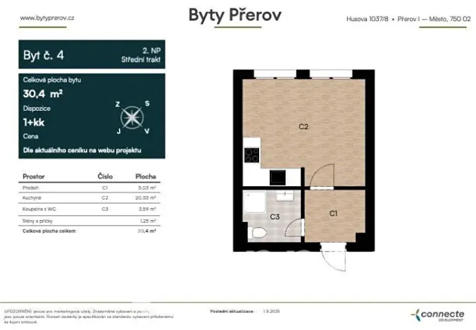 Prodej bytu 1+kk, Přerov, Husova, 30 m2