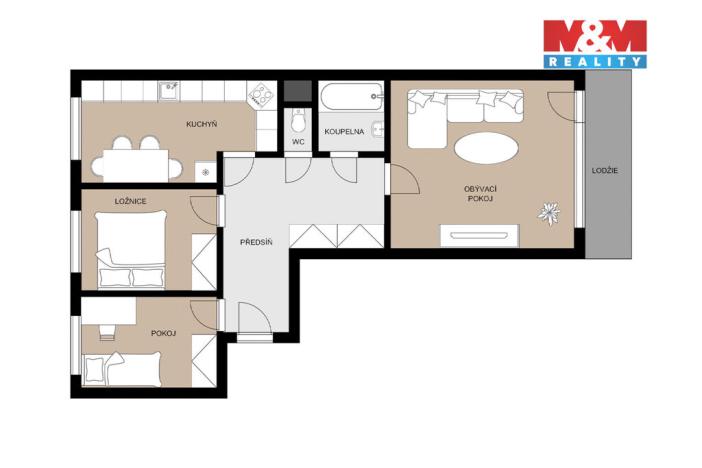 Pronájem bytu 3+1, Praha - Modřany, Pertoldova, 78 m2