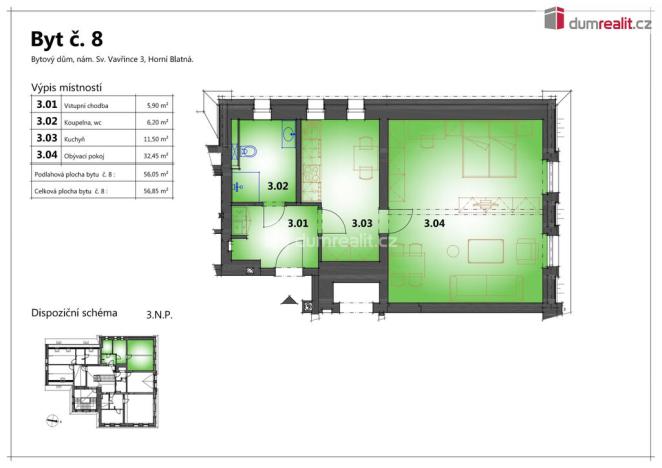 Prodej bytu 2+kk, Horní Blatná, náměstí Sv. Vavřince, 56 m2