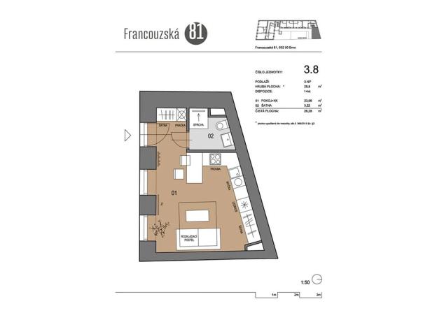 Pronájem bytu 1+kk, Brno, Francouzská, 27 m2