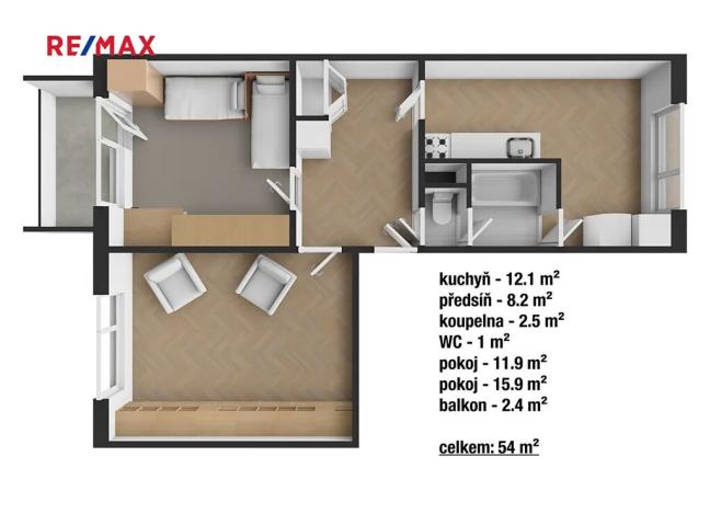 Prodej bytu 2+1, Jihlava, Hany Kvapilové, 52 m2