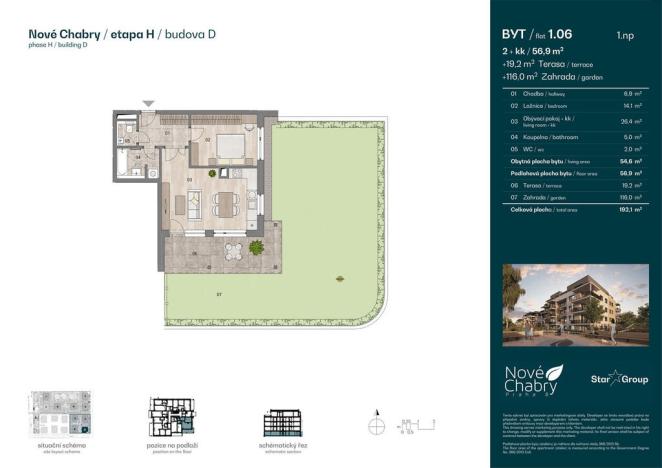 Prodej bytu 2+kk, Praha - Dolní Chabry, Pod větrolamem, 56 m2