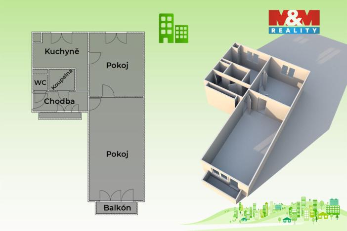 Pronájem bytu 2+1, Valašské Meziříčí - Krásno nad Bečvou, Křižná, 53 m2