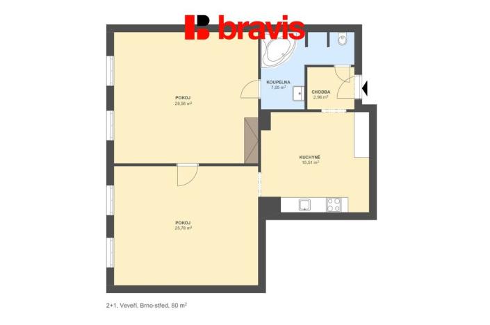 Pronájem bytu 2+1, Brno - Veveří, 80 m2