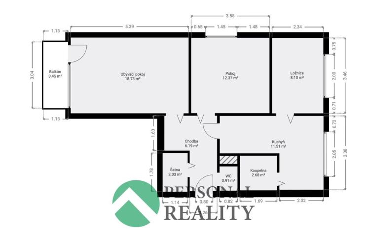 Prodej bytu 3+1, Neratovice, Na Výsluní, 63 m2