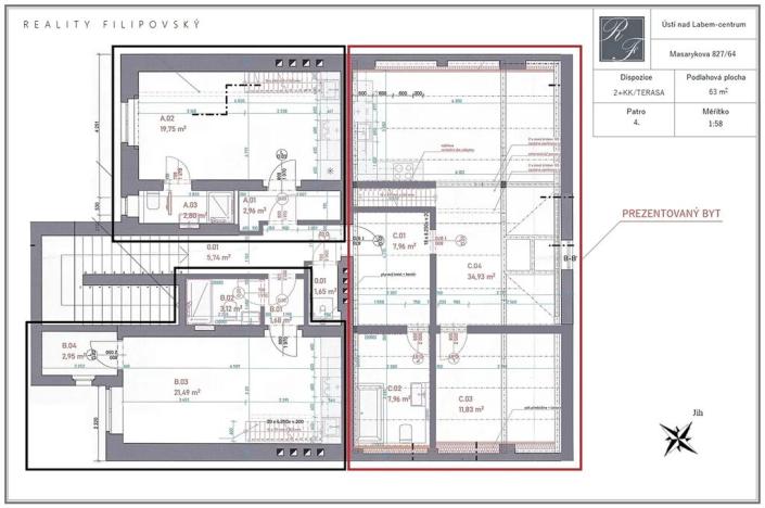 Pronájem bytu 2+kk, Ústí nad Labem, Masarykova, 63 m2