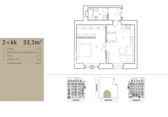 Pronájem bytu 2+kk, Praha - Vinohrady, Moravská, 53 m2