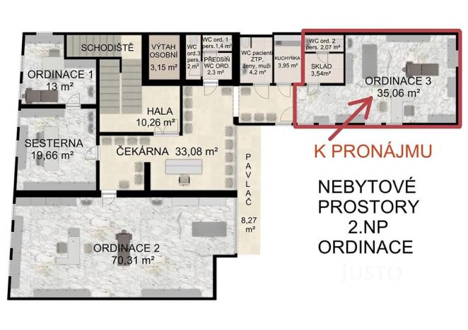 Pronájem ordinace, Písek, Havlíčkovo nám., 41 m2