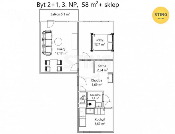 Prodej bytu 2+1, Otrokovice, Havlíčkova, 57 m2