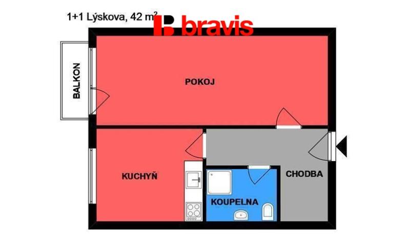 Pronájem bytu 1+1, Brno, Lýskova, 42 m2