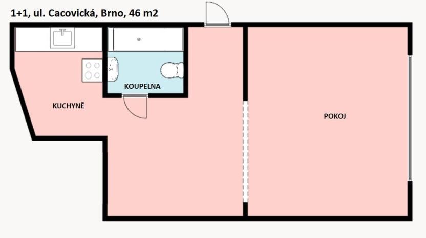 Pronájem bytu 1+1, Brno, Cacovická, 46 m2