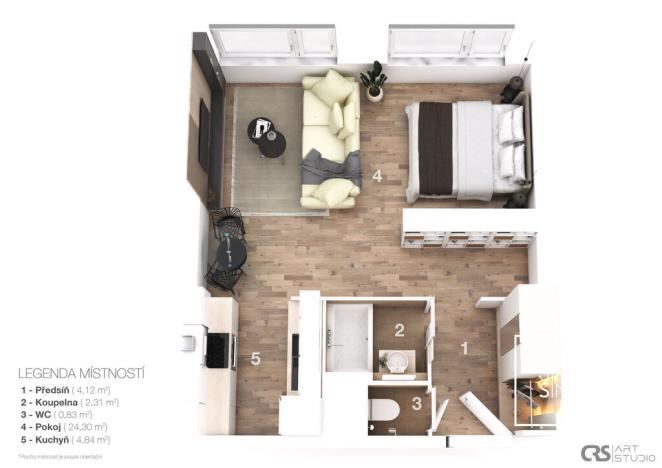 Prodej bytu 1+kk, Praha - Řepy, Laudova, 37 m2