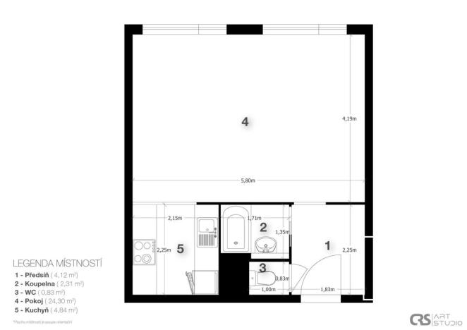Prodej bytu 1+kk, Praha - Řepy, Laudova, 37 m2