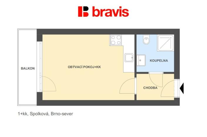 Pronájem bytu 1+kk, Brno - Zábrdovice, Spolková, 31 m2