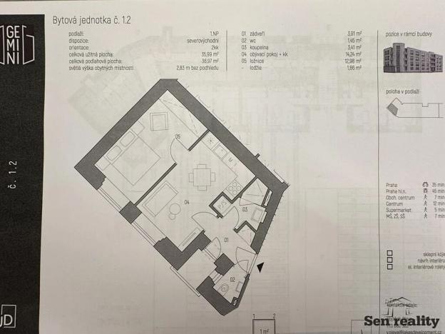 Pronájem bytu 2+kk, Kolín, Zengrova, 37 m2