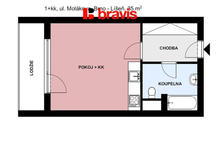 Pronájem bytu 1+kk, Brno - Líšeň, Molákova, 35 m2