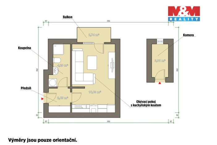 Pronájem bytu 1+kk, Kaznějov, Rybnická, 30 m2