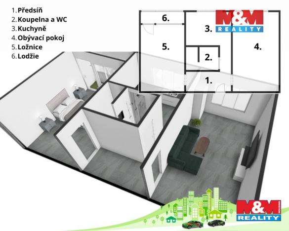 Prodej bytu 2+1, Chomutov, Holešická, 63 m2