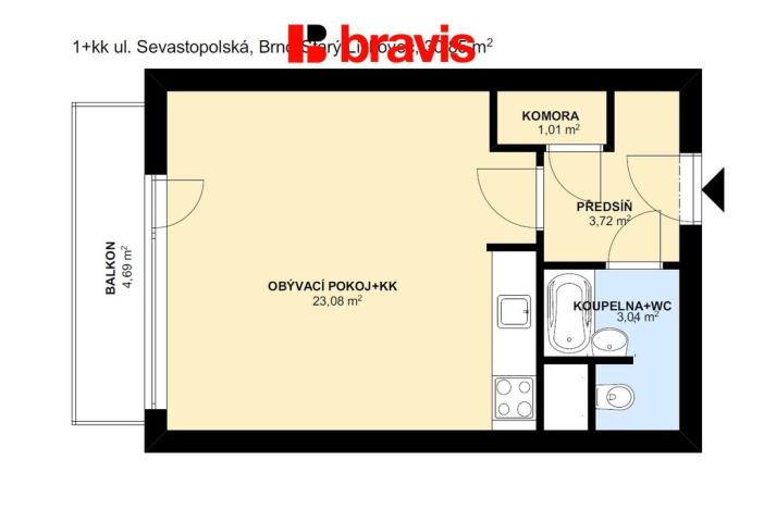 Pronájem bytu 1+kk, Brno - Starý Lískovec, Sevastopolská, 31 m2