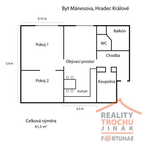 Pronájem bytu 2+kk, Hradec Králové, Mánesova, 62 m2