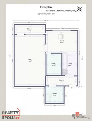 Pronájem bytu 2+kk, Litoměřice - Předměstí, Liškova, 46 m2