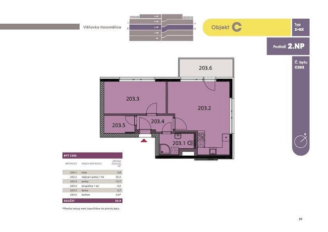 Pronájem bytu 2+kk, Horoměřice, Žižkova, 57 m2