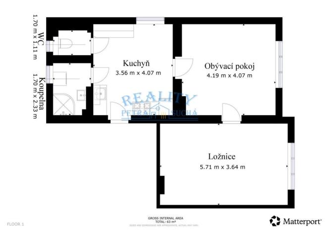 Pronájem bytu 2+1, Ústí nad Labem - Neštěmice, Železná, 63 m2
