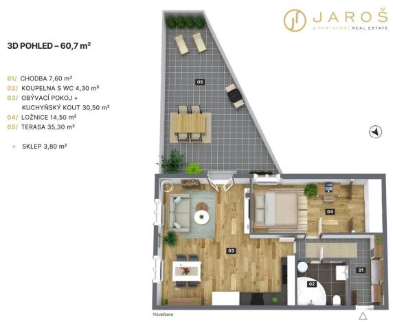Prodej bytu 2+kk, Předměřice nad Jizerou, 61 m2