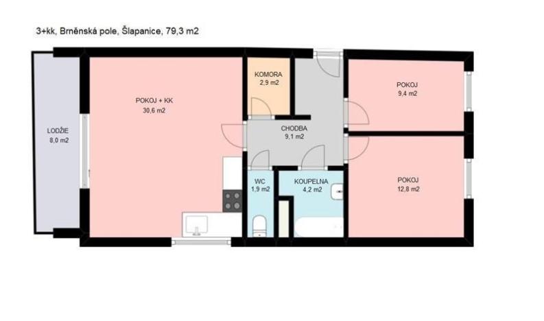 Pronájem bytu 3+kk, Šlapanice, Brněnská Pole, 79 m2