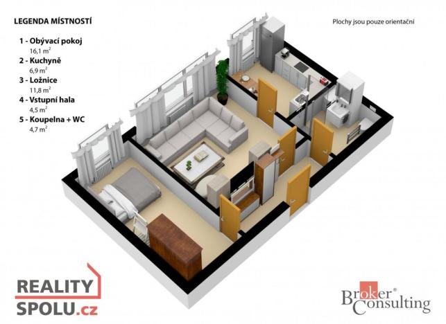 Pronájem bytu 2+1, Praha - Hlubočepy, Pražského, 44 m2