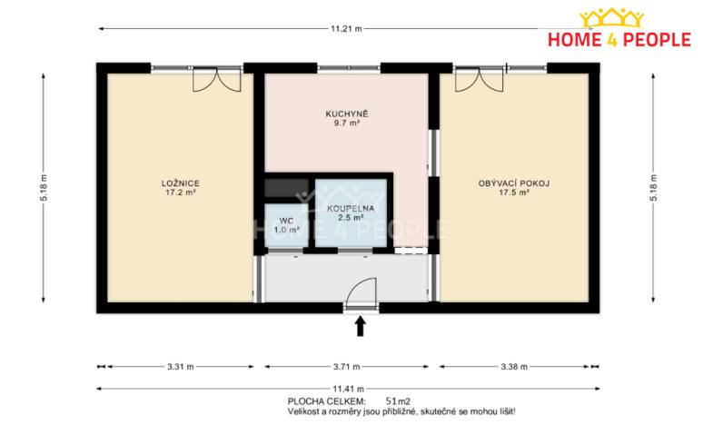 Pronájem bytu 2+1, Židlochovice, náměstí Míru, 51 m2