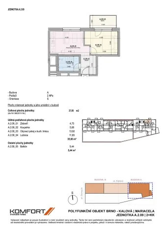 Prodej bytu 2+kk, Brno, Kalová, 38 m2